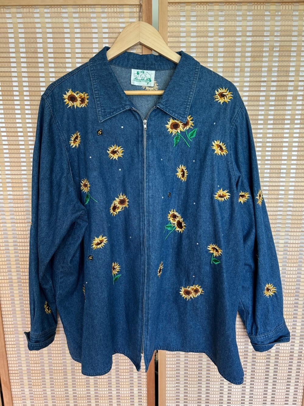 The Quaker Factory Sunflower & Bumblebee Embroidered Denim Jacket